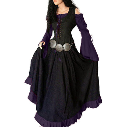 Renaissance Medieval Corset Dress Bell Sleeve Maxi