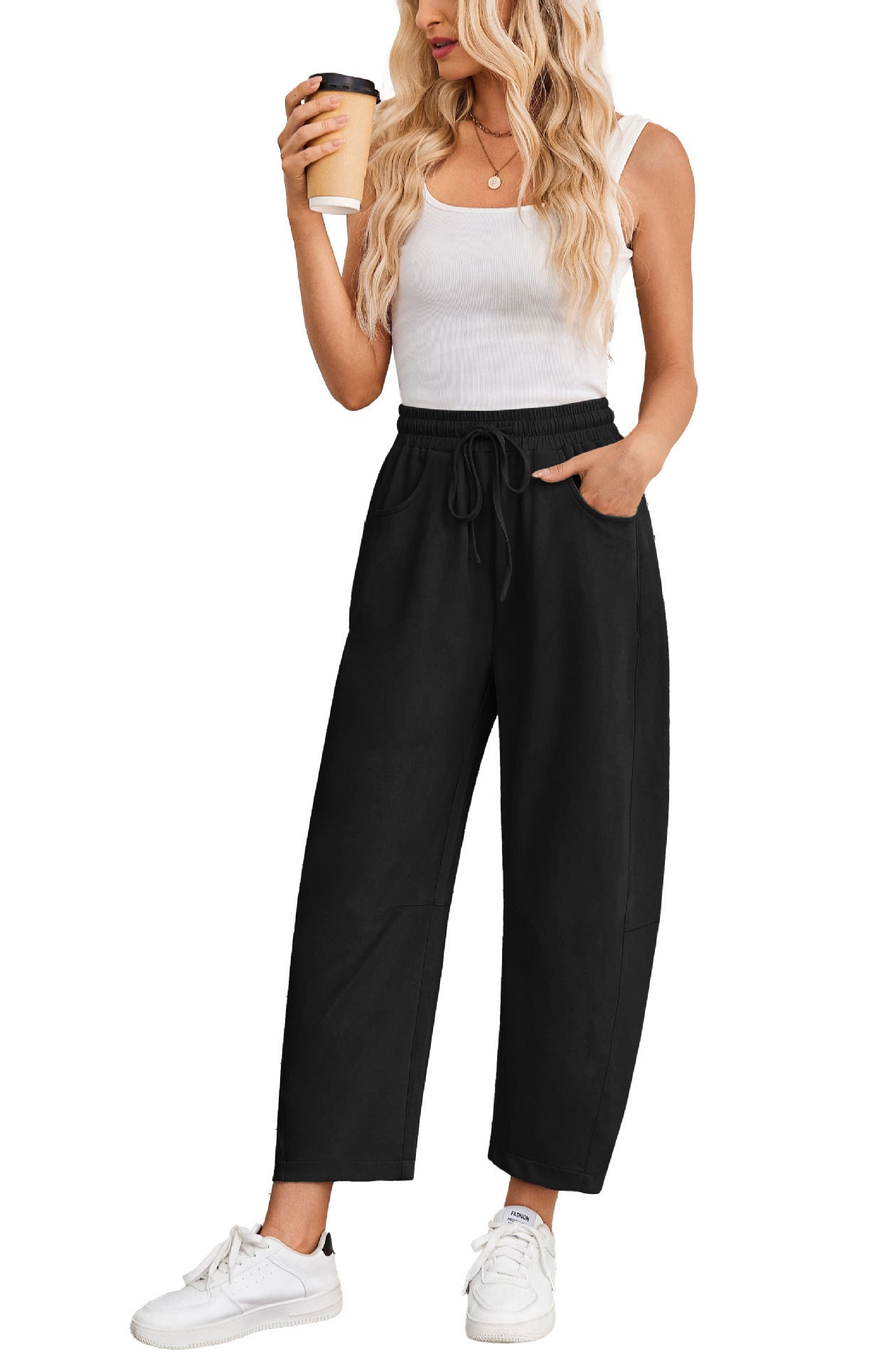 Drawstring Pocket Cropped Jogger Pants Casual Street Style