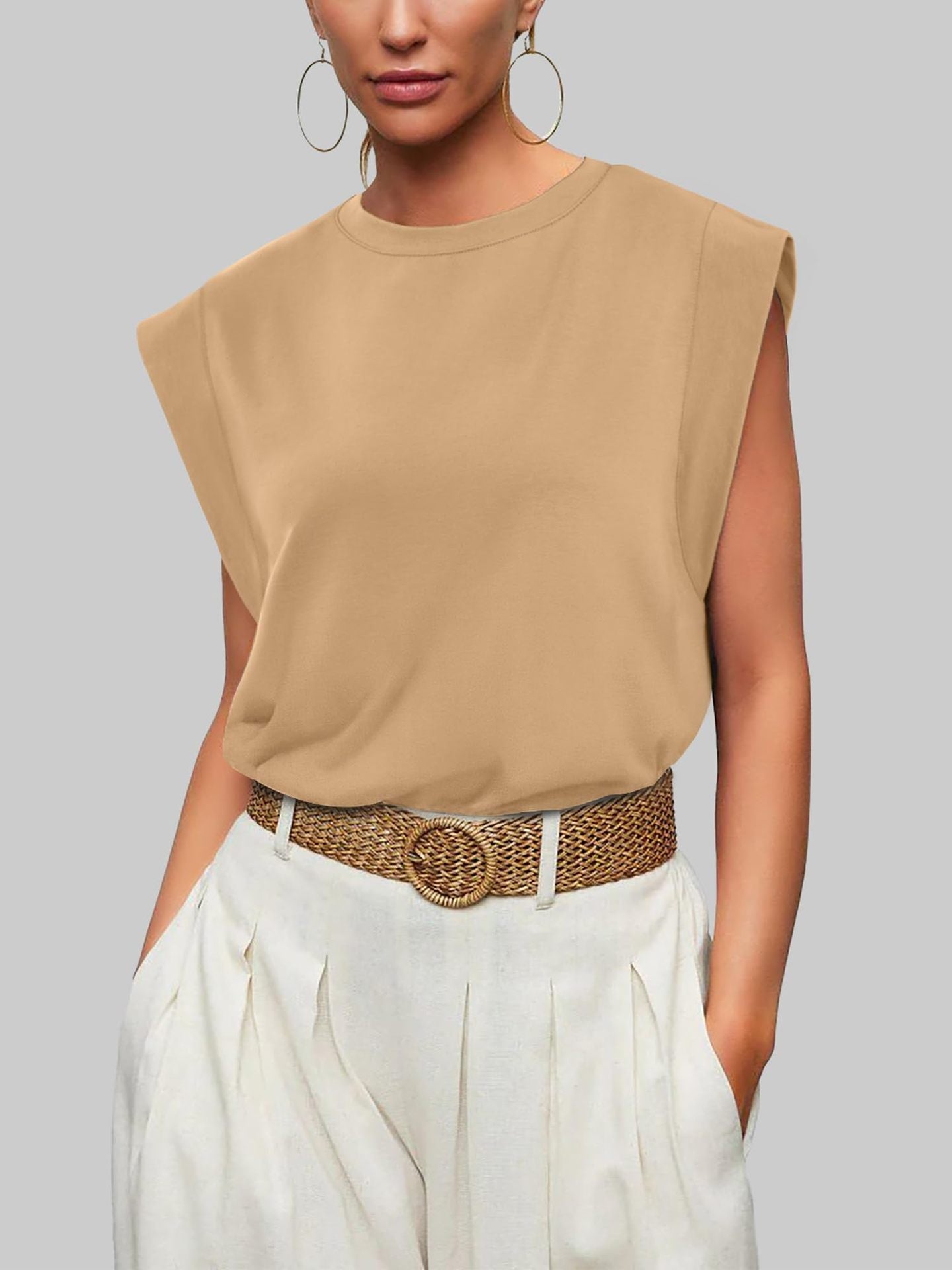 Casual Sleeveless Crew Neck Loose Tank Top