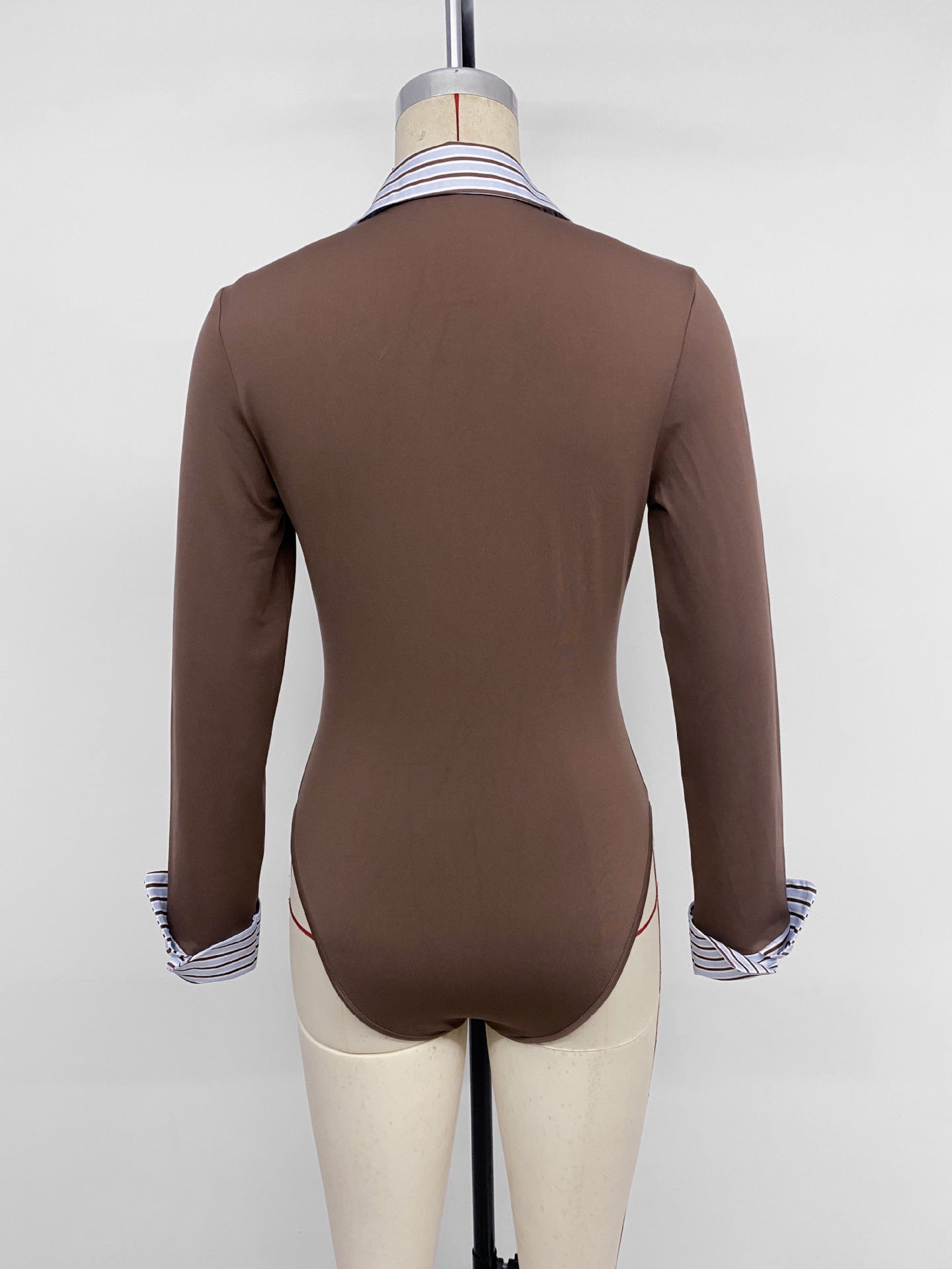 Contrast Stripe Collar Slim Fit Button Front Bodysuit