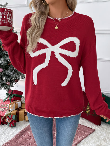 Christmas/Valentine’s Day Bow Knit Sweater Holiday Pullover