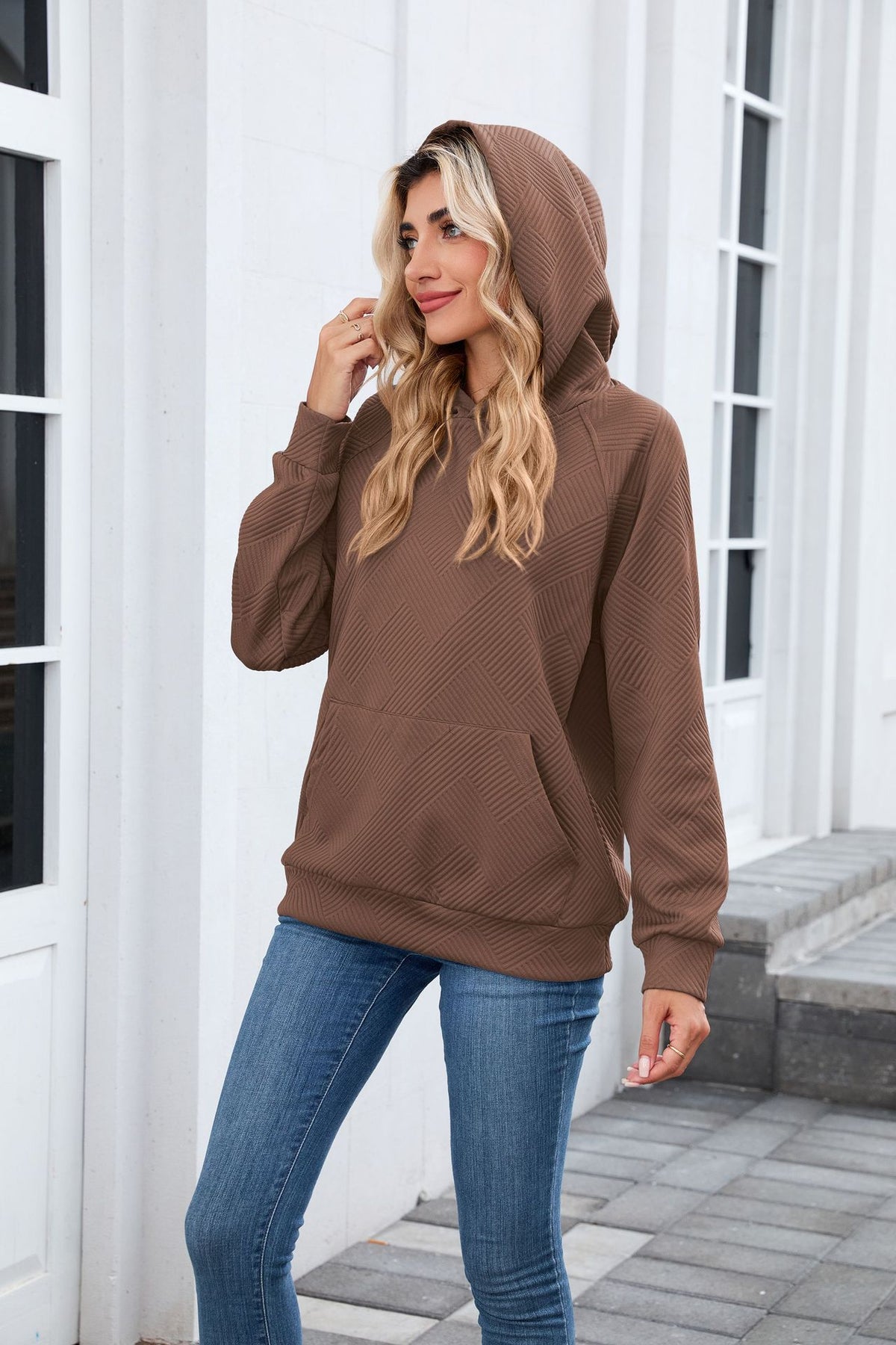 Women's Oversized Textured Hoodie Pullover with Pocket