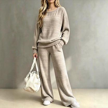 Women's Ribbed Knit Lounge Set Wide Leg Pants