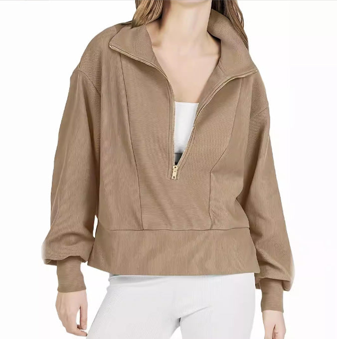 Women's Quarter Zip Collared Sweatshirt Long Sleeve
