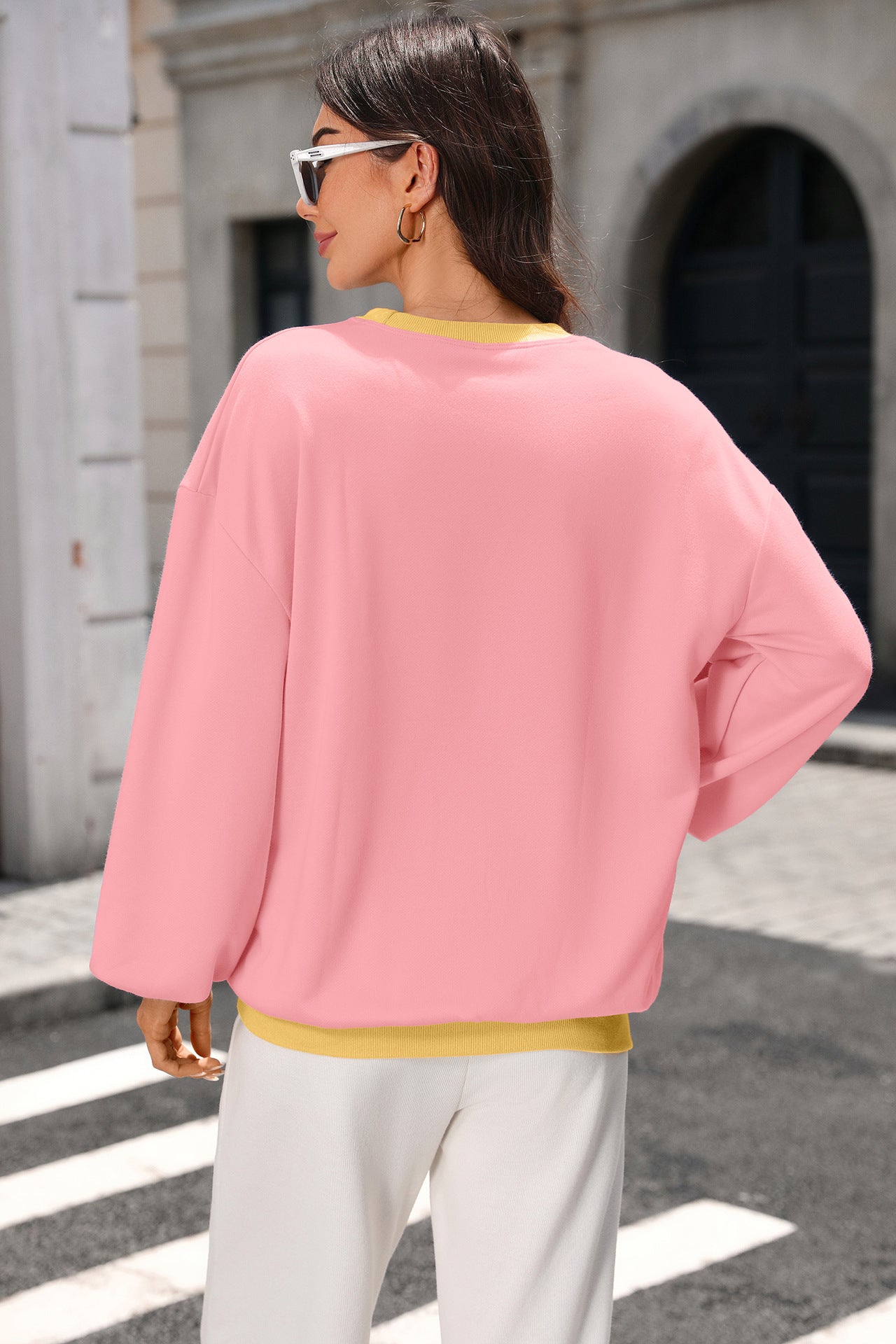 Colorblock Crewneck Sweatshirt Oversized Pullover