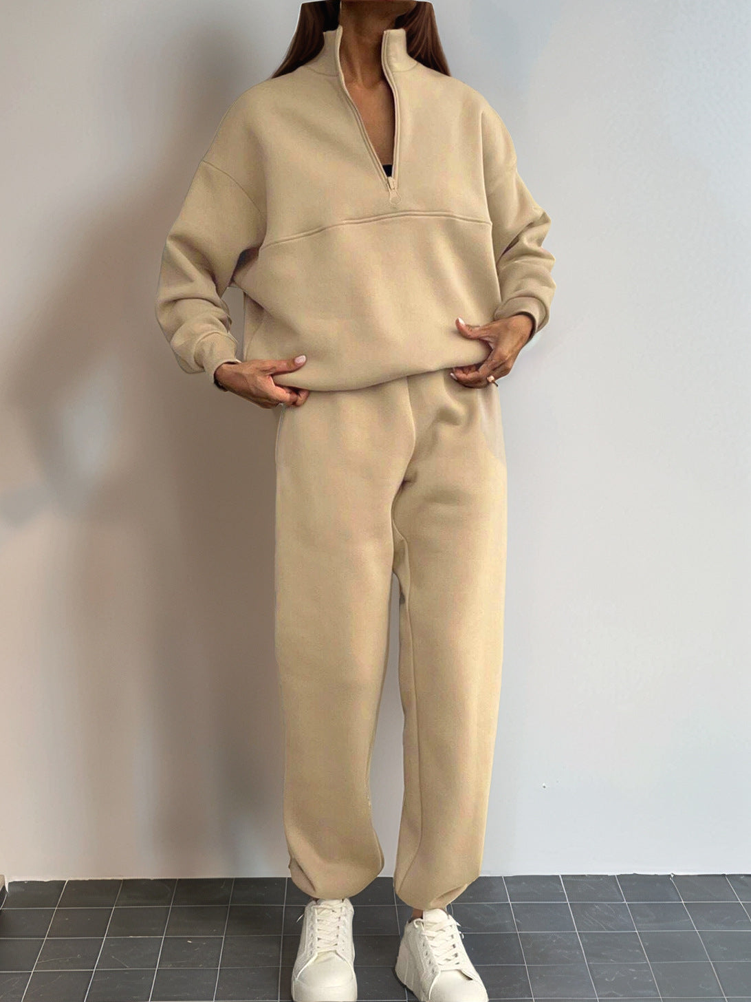 Women's Oversized Quarter Zip Sweatshirt Jogger Set