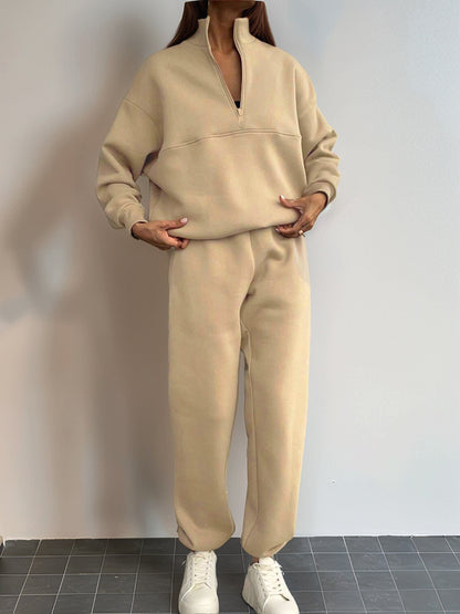 Women's Oversized Quarter Zip Sweatshirt Jogger Set