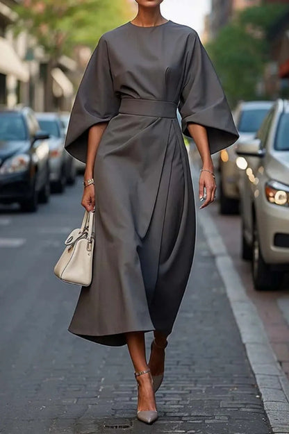 Elegant Batwing Sleeve Tie Waist Maxi Dress