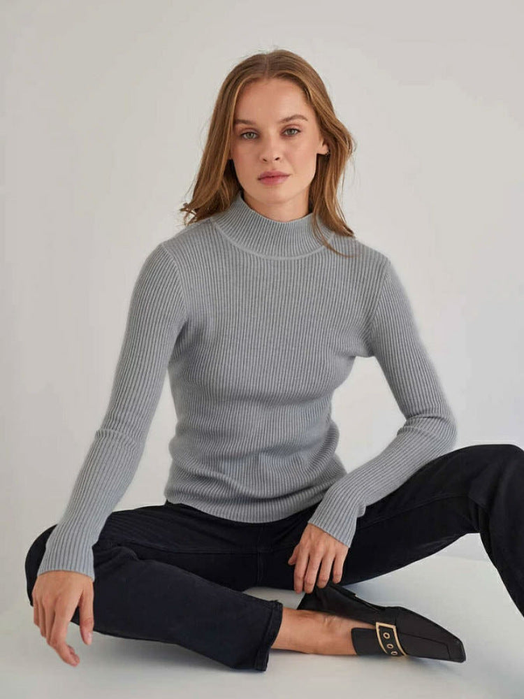 Women's Ribbed Mock Neck Fitted Long Sleeve Sweater Top