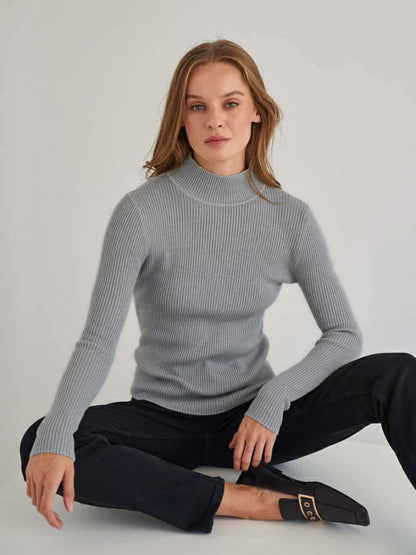 Women's Ribbed Mock Neck Fitted Long Sleeve Sweater Top