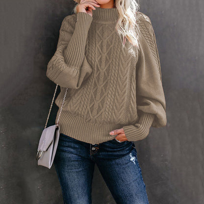 Women's Oversized Mock Neck Cable Knit Pullover Sweater