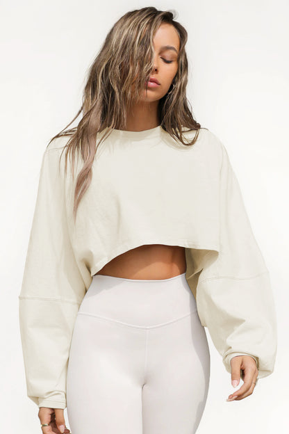Women's Cropped Sweatshirt Crew Neck Long Sleeve Top