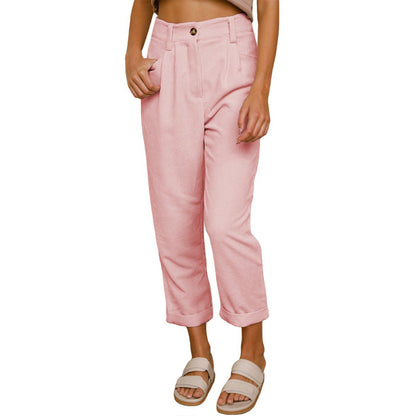Women's Corduroy High Waisted Straight Leg Pants