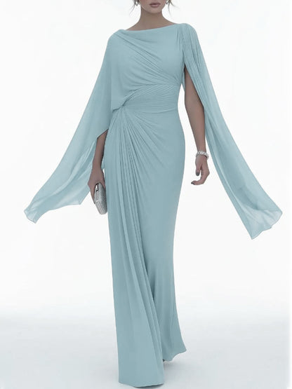 Women's Boat Neck Ruched Batwing Sleeve Maxi Dress
