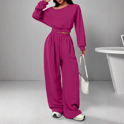 Off Shoulder Crop Sweatshirt Wide Leg Sweatpants Set