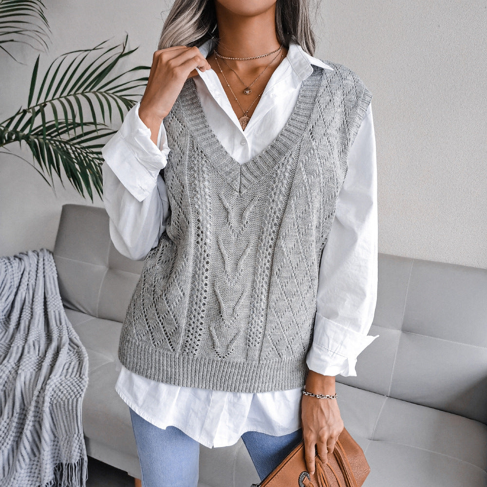 Knit Sweater Vest Women | V Neck Cable Knit Pullover