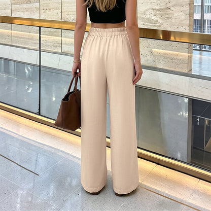 Solid High Waist Wide Leg Pants Buckle Dress Trousers