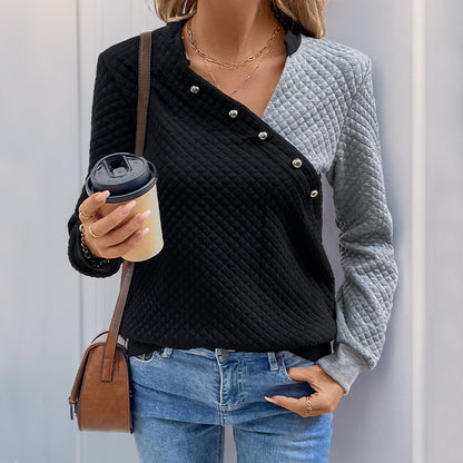Autumn Contrasting Colors and Matching Pullover Stand-up Collar Women's Sweater