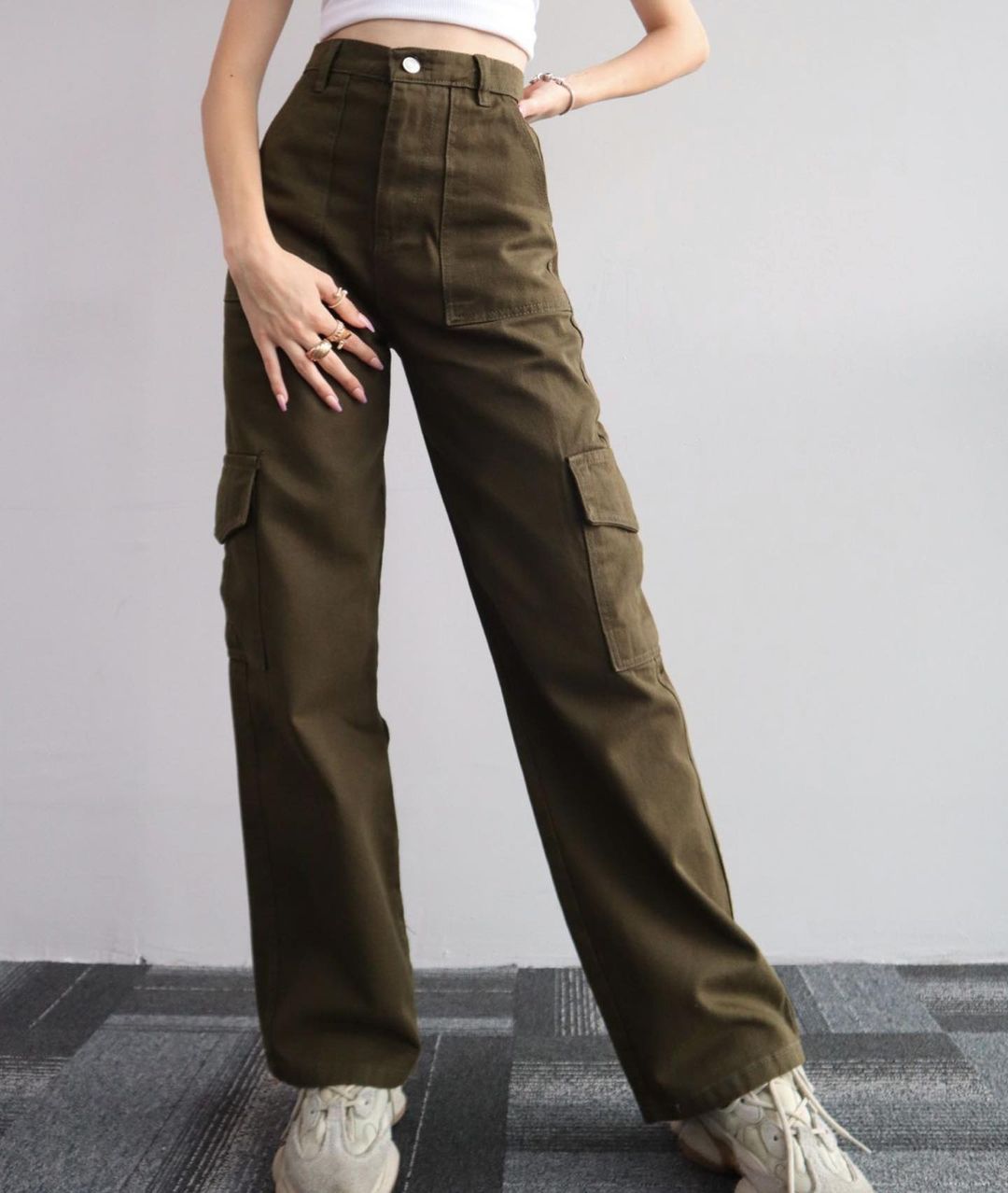 Women's Cotton Straight Leg Cargo Pants Casual