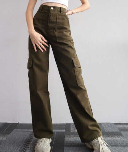 Women's Cotton Straight Leg Cargo Pants Casual