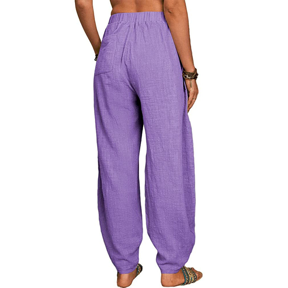 Women's Linen Harem Pants High Waist Loose Casual Boho