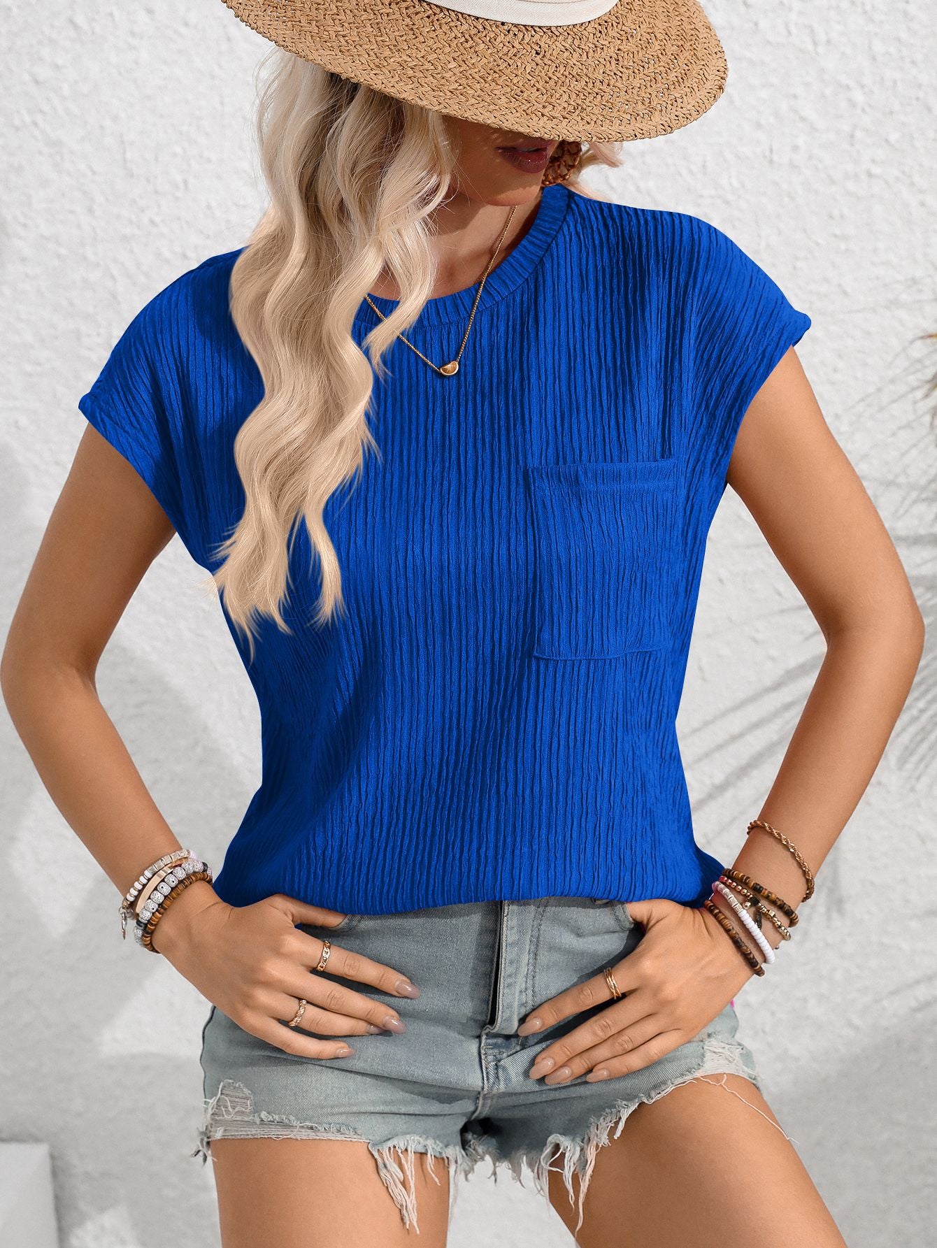 Casual Crew Neck T-Shirt with Pocket