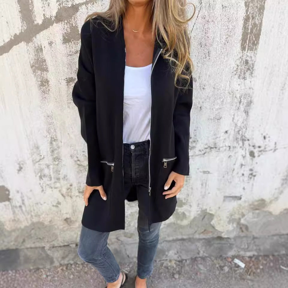 Women's Oversized Hooded Zip Up Longline Jacket