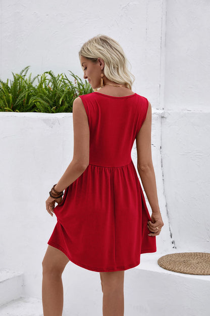 V Neck Sleeveless Babydoll Dress Casual Swing Beach Dress