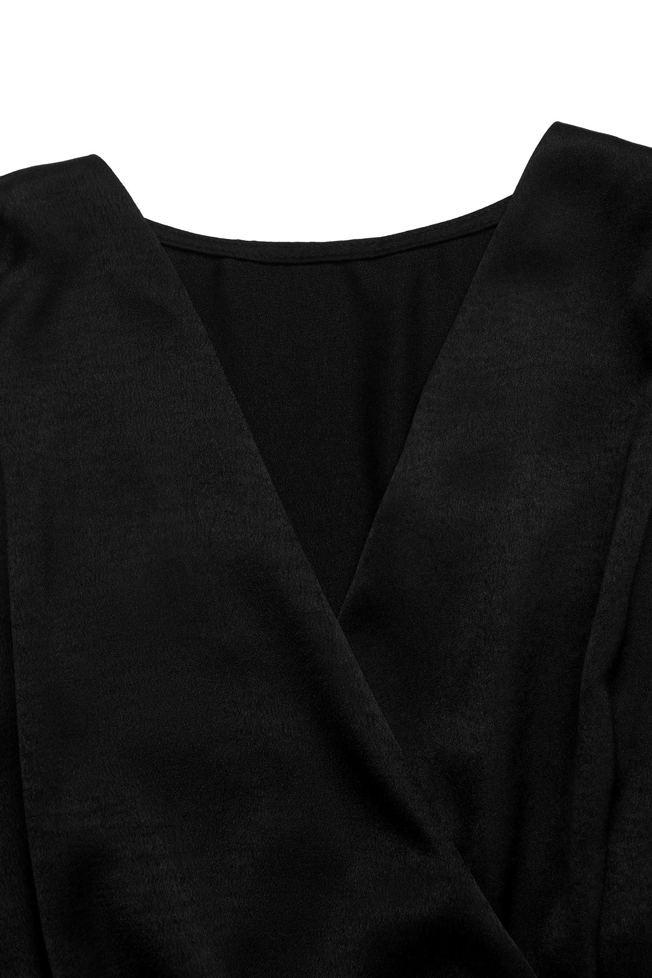 Black Wrap V Neck Peplum Belted Blouse Long Sleeve Top