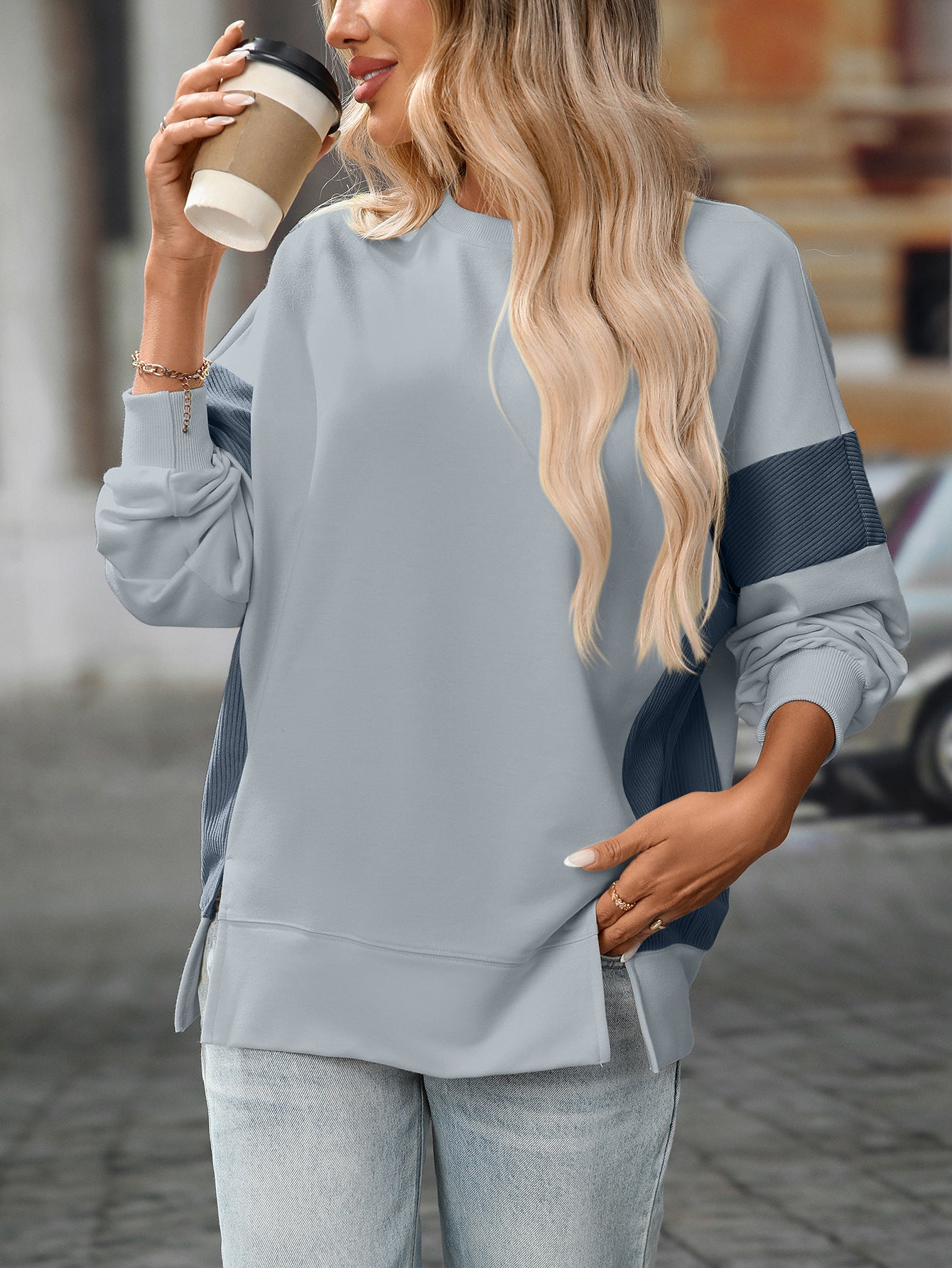 2025 Fall/Winter Colorblock Crew Neck Sweatshirt – Loose Casual Pullover