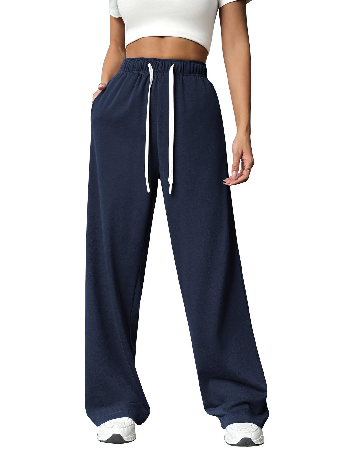 Cotton High-Waist Wide-Leg Jogger Pants Casual Lounge