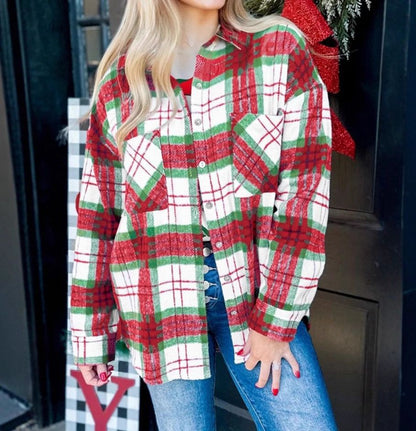 Plaid Shacket Button Down Oversized Shirt Jacket