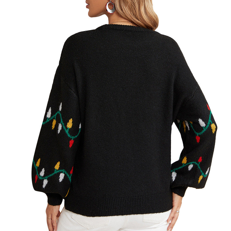 Christmas Lights Knit Sweater Pullover for Women