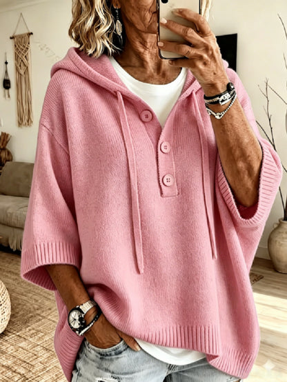 Womens Oversized Hooded Button Knit Sweater