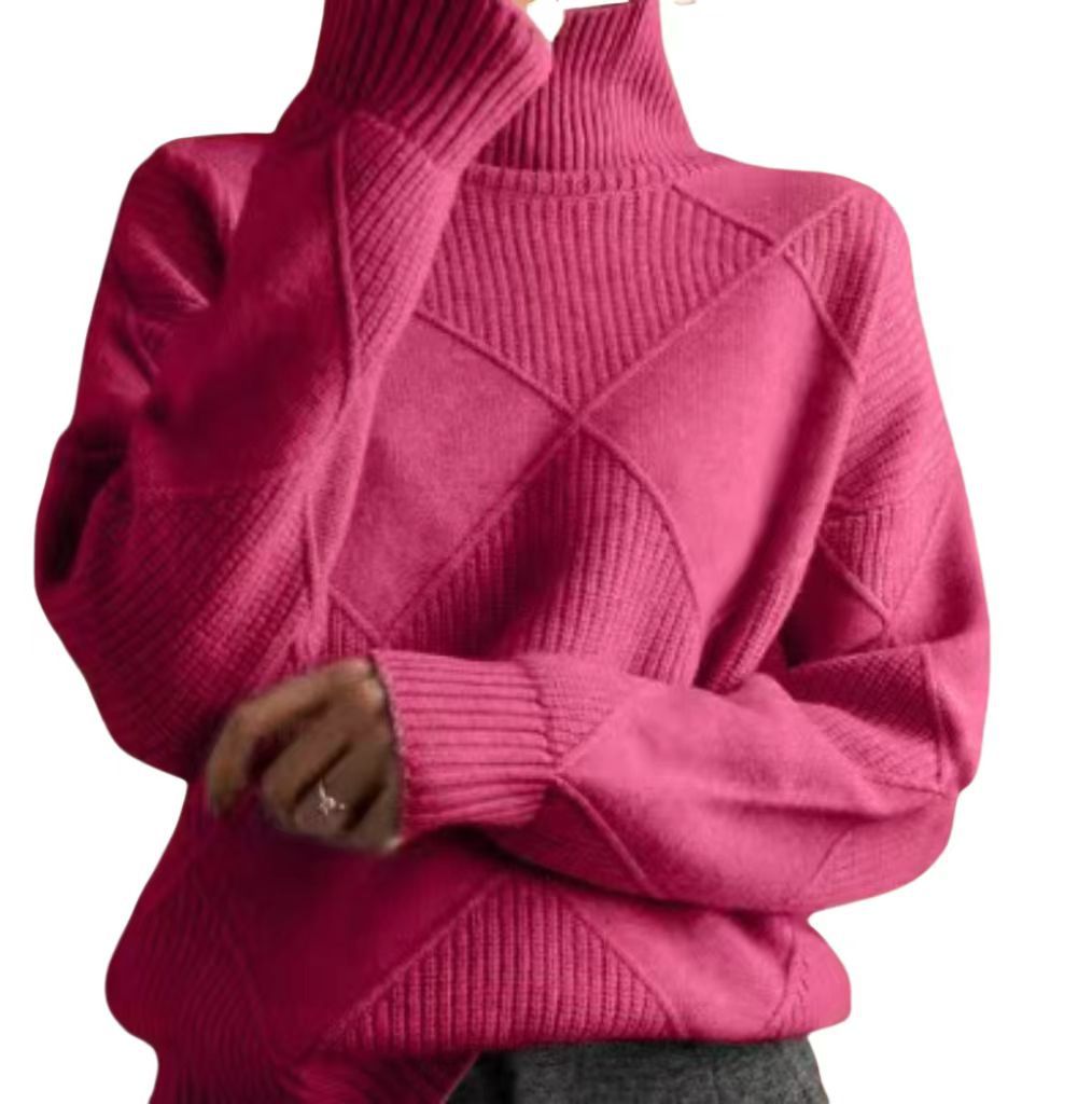 Chunky Turtleneck Sweater Diamond Pattern Pullover