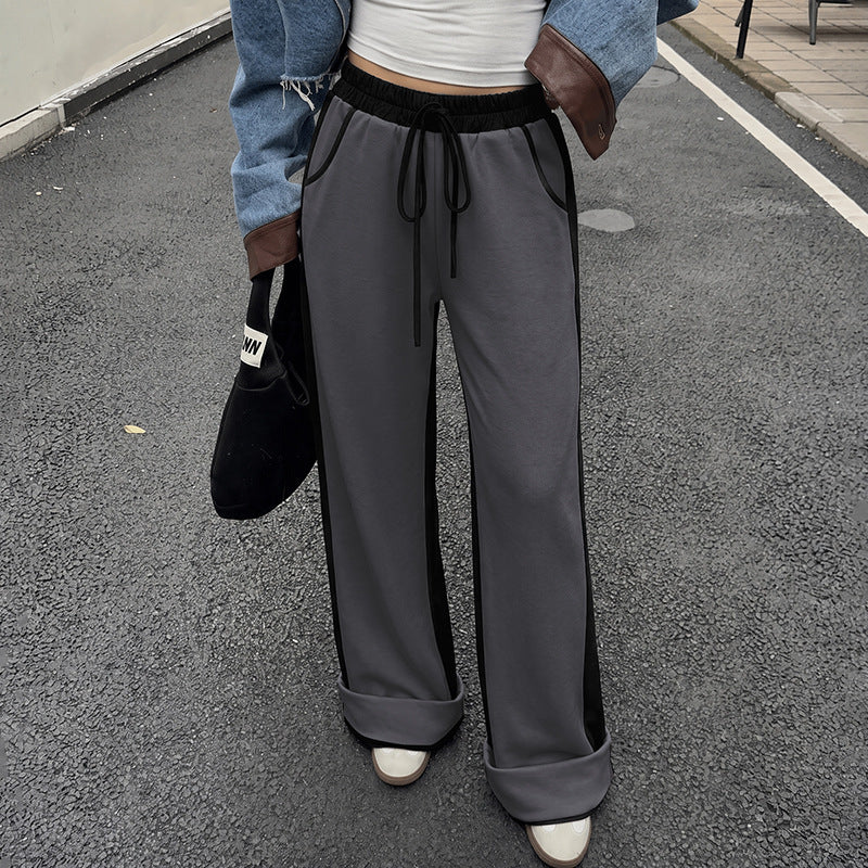 Women's High Waist Colorblock Wide Leg Sweatpants Pockets