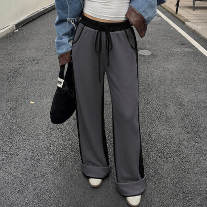 Women's High Waist Colorblock Wide Leg Sweatpants Pockets