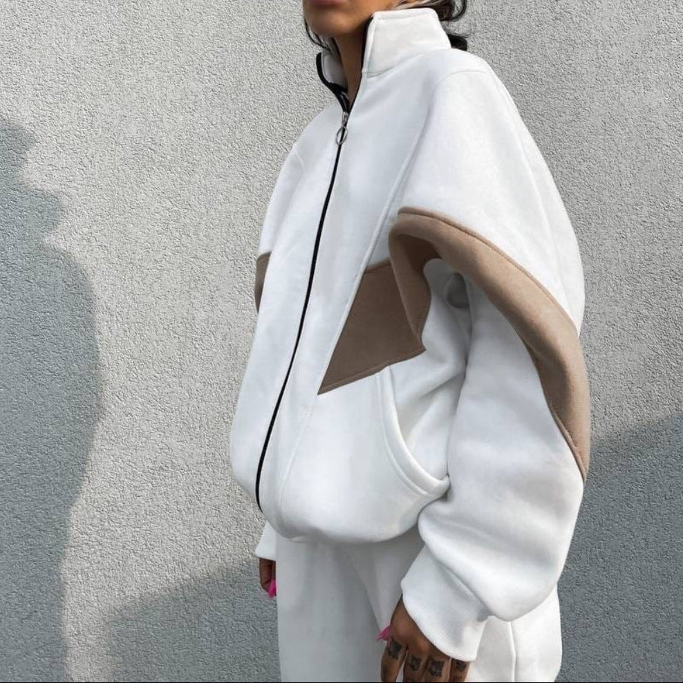 Women's Oversized Color Block 2 Piece Jogger Sweatsuit