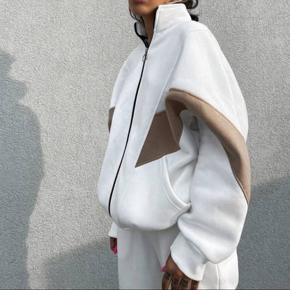 Women's Oversized Color Block 2 Piece Jogger Sweatsuit