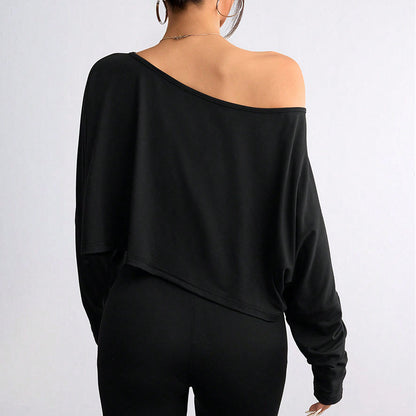 Off Shoulder Long Sleeve Crop Top Oversized Tee