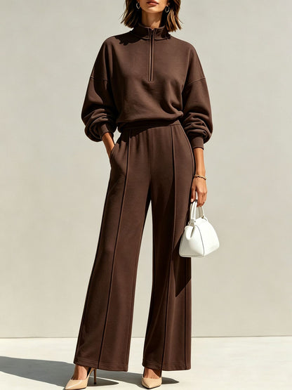 Women's Half Zip Sweatshirt Wide Leg Pants Matching Set
