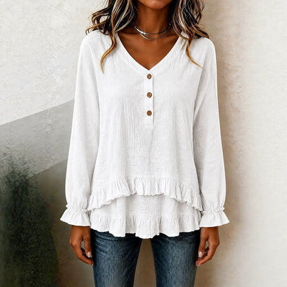 Women's V Neck Ruffle Long Sleeve Tiered Blouse