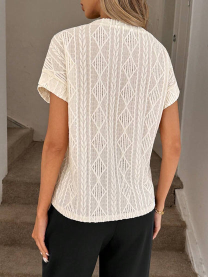 Textured Jacquard Knit Crew Neck Short Sleeve Top