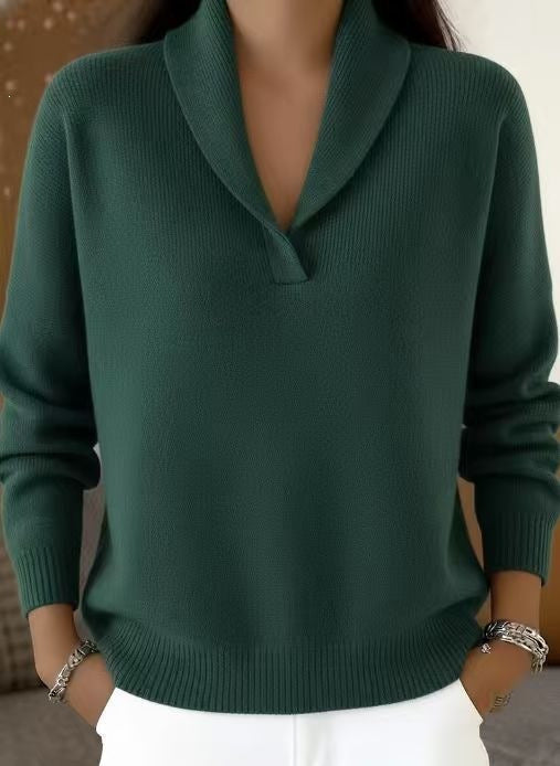 Women's Oversized Shawl Collar Sweater V Neck Pullover