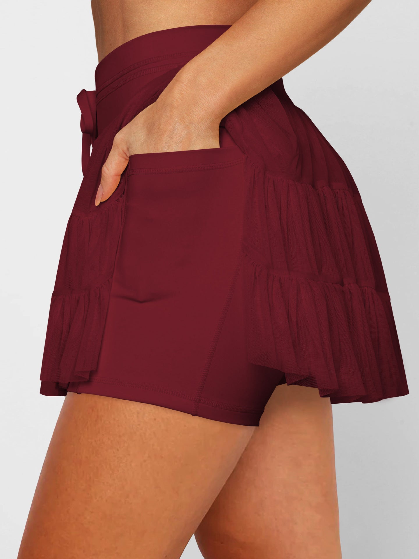 Solid Pleated Skort High Waist Ruffle Tiered Mini