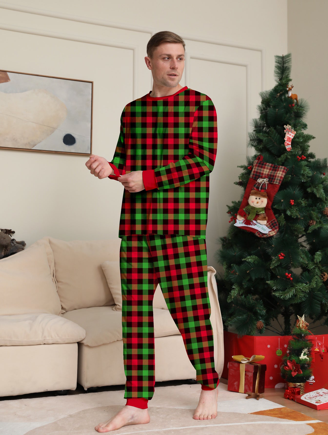 Plaid Parent-child Print Loungewear Christmas Pajama Set