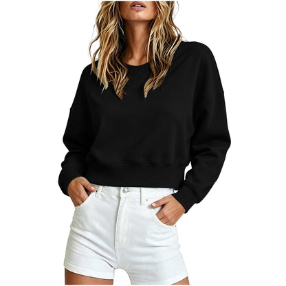 Women's Cropped Crewneck Sweatshirt Oversized Long Sleeve
