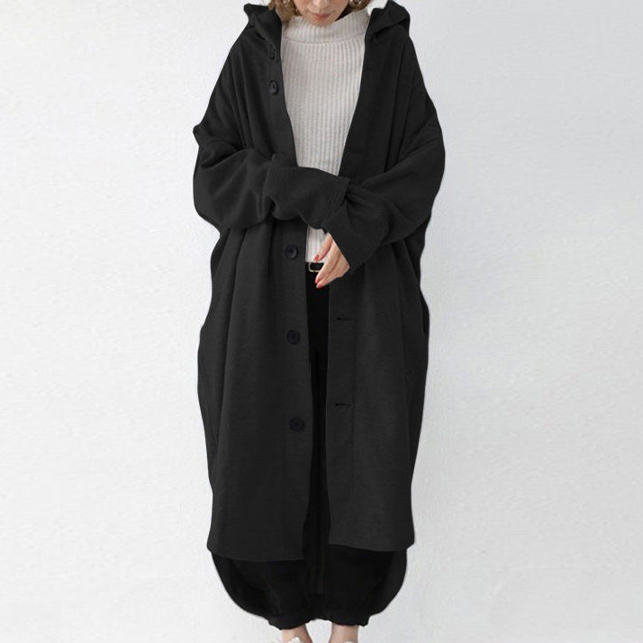 Women's Oversized Hooded Long Button Front Coat
