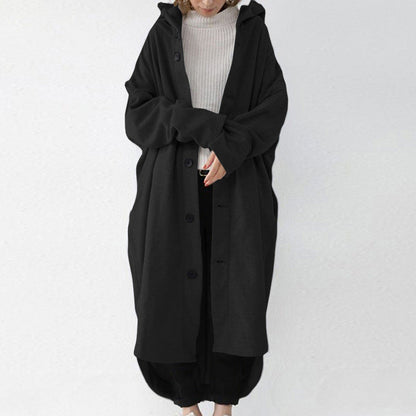 Women's Oversized Hooded Long Button Front Coat