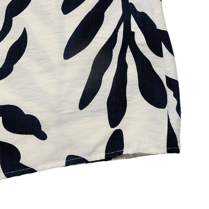 Leaf Print Sleeveless Strappy Dress with Belt Side Slit